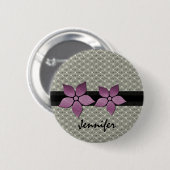 Damask Flowers Striped Border Button (Voorkant /achterkant)