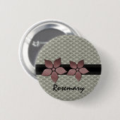 Damask Flowers Striped Border Button (Voorkant /achterkant)