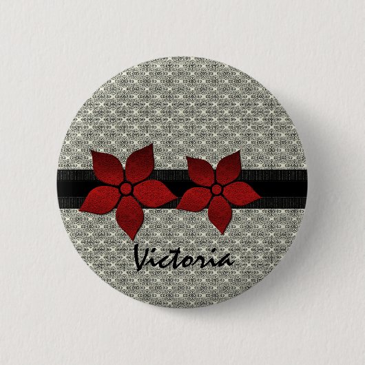 Damask Flowers Striped Border Button (Voorkant)