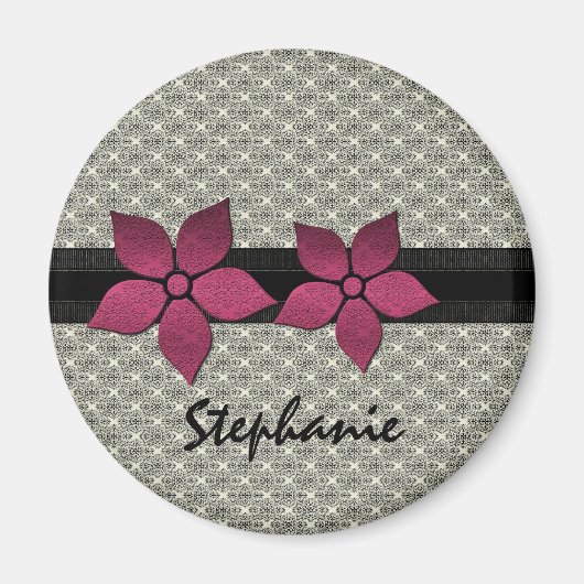 Damask Flowers Striped Border Magnet (Voorkant)