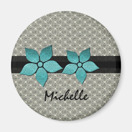 Damask Flowers Striped Border Magnet (Voorkant)
