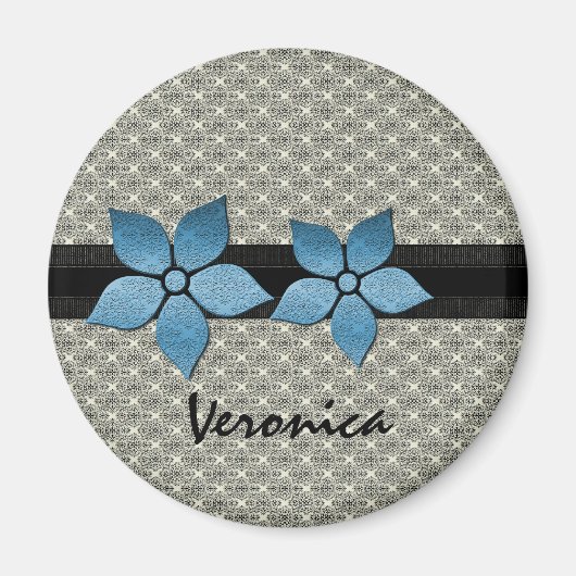 Damask Flowers Striped Border Magnet (Voorkant)
