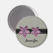 Damask Flowers Striped Border Magnet (Voorkant / Achterkant)