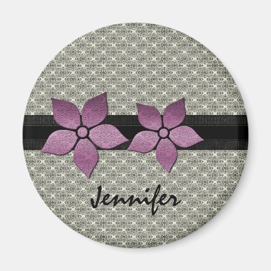 Damask Flowers Striped Border Magnet (Voorkant)