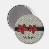 Damask Flowers Striped Border Magnet (Voorkant / Achterkant)