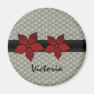 Damask Flowers Striped Border Magnet