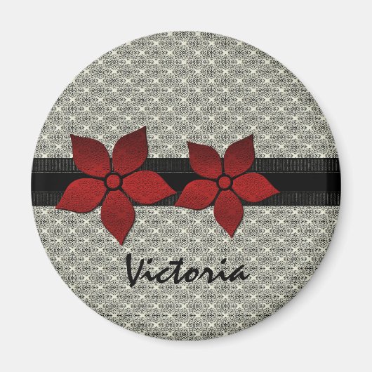 Damask Flowers Striped Border Magnet (Voorkant)