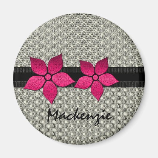 Damask Flowers Striped Border Magnet (Voorkant)
