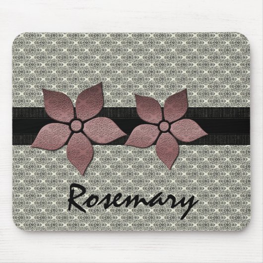 Damask Flowers Striped Border Mousepad Muismat (Voorkant)