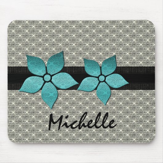 Damask Flowers Striped Border Mousepad Muismat (Voorkant)