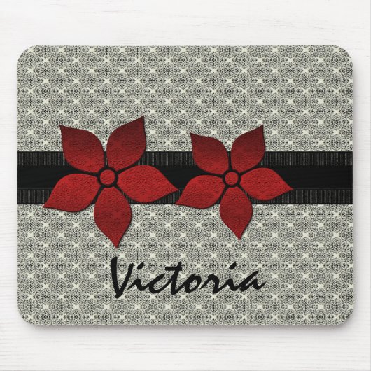 Damask Flowers Striped Border Mousepad Muismat (Voorkant)