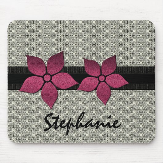 Damask Flowers Striped Border Mousepad Muismat (Voorkant)