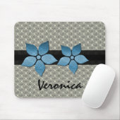 Damask Flowers Striped Border Mousepad Muismat (Met muis)