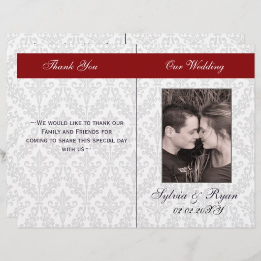 Damask Folding Photo bruiloft programma's (Voorkant / Achterkant)