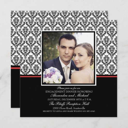 Damask Formal Photo Invitation Kaart (Voorkant / Achterkant)