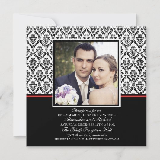 Damask Formal Photo Invitation Kaart (Voorkant)