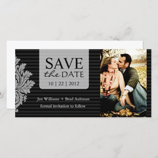 Damask Foto Save The Date Uitnodiging (Voorkant / Achterkant)
