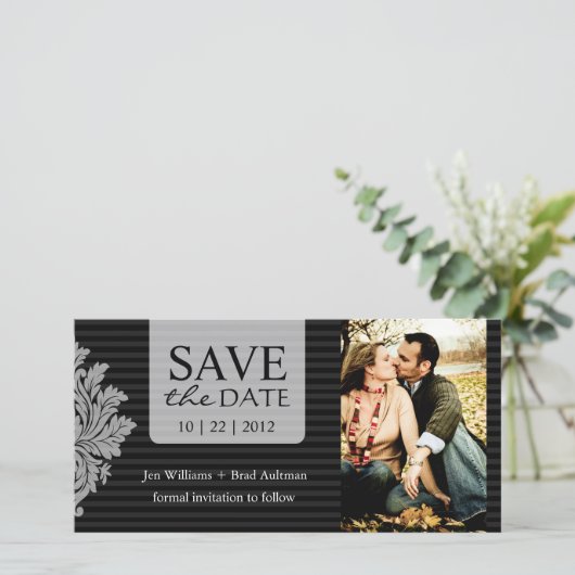 Damask Foto Save The Date Uitnodiging (Staand voorkant)