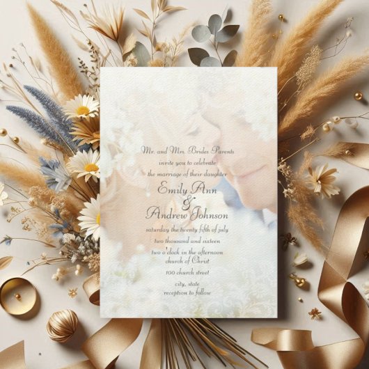  Damask Foto Wedding Invitations Kaart