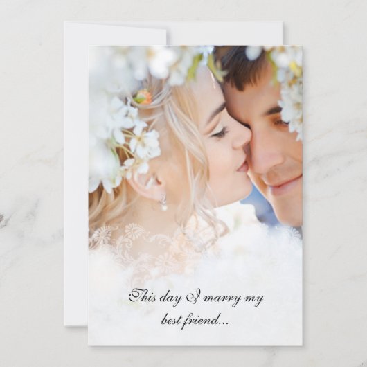 Damask Foto Wedding Invitations Kaart (Voorkant)