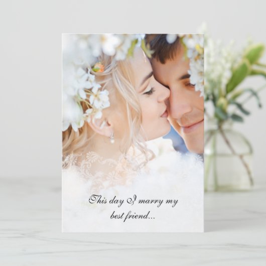 Damask Foto Wedding Invitations Kaart (Staand voorkant)
