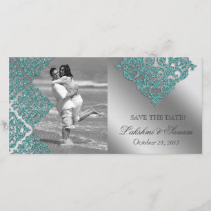 Damask Fotokaart Save the Date Glans Teal