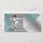Damask Fotokaart Save the Date Glans Teal (Voorkant)