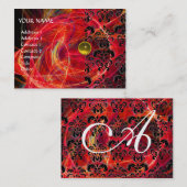 DAMASK FRACTAL MONOGRAM geel rood fuchsia Visitekaartje (Voorkant / Achterkant)