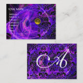 DAMASK FRACTAL MONOGRAM gele paarse parel Visitekaartje (Voorkant / Achterkant)