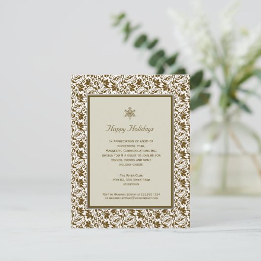 Damask Framed Holiday Party Uitnodiging (Staand voorkant)