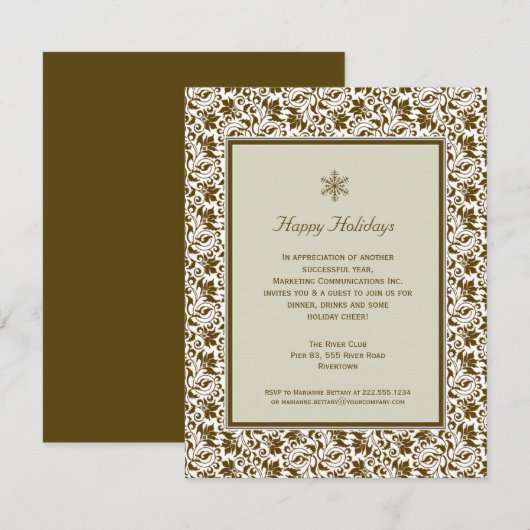 Damask Framed Holiday Party Uitnodiging (Voorkant / Achterkant)