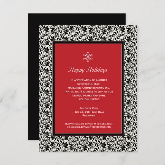 Damask Framed Holiday Party Uitnodiging (Voorkant / Achterkant)