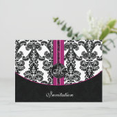 damask fuchsia bruiloft uitnodiging (Staand voorkant)