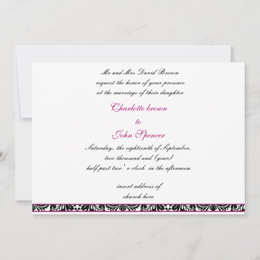 damask fuchsia bruiloft uitnodiging (Achterkant)