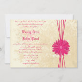 Damask Fuchsia Gerber Daisy Wedding Invitation Kaart (Voorkant)