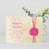 Damask Fuchsia Gerber Daisy Wedding Invitation Kaart (Staand voorkant)