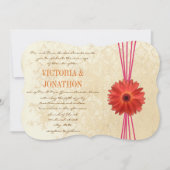 Damask Fuchsia Gerber Daisy Wedding Invitation Kaart (Voorkant)