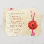 Damask Fuchsia Gerber Daisy Wedding Invitation Kaart (Voorkant / Achterkant)