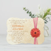 Damask Fuchsia Gerber Daisy Wedding Invitation Kaart (Staand voorkant)