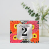 Damask Fuchsia Gerber Daisy Wedding Table Number Briefkaart (Staand voorkant)