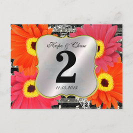 Damask Fuchsia Gerber Daisy Wedding Table Number Briefkaart
