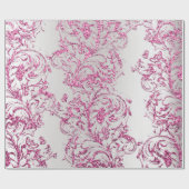 Damask Fuchsia Pink Metallic Grey Glitter Cottage Cadeaupapier (Vlak)