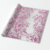 Damask Fuchsia Pink Metallic Grey Glitter Cottage Cadeaupapier (Uitgerold)