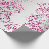 Damask Fuchsia Pink Metallic Grey Glitter Cottage Cadeaupapier (Hoek)