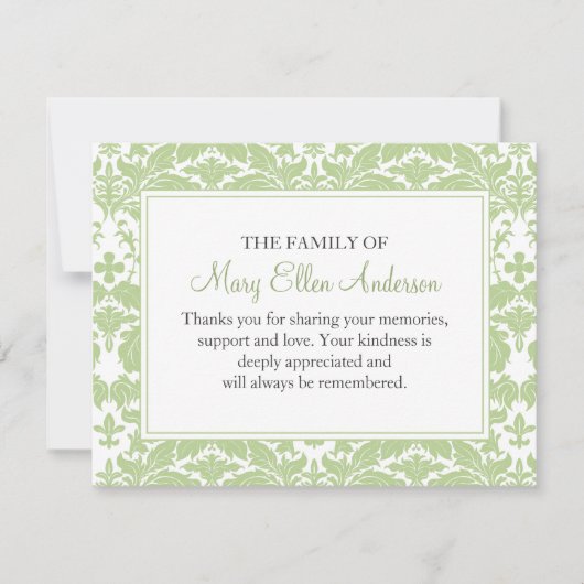 Damask Funeral Note Card Flat Bereavement Note Notitiekaartje (Voorkant)