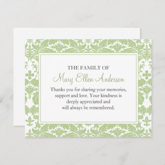 Damask Funeral Note Card Flat Bereavement Note Notitiekaartje (Voorkant / Achterkant)