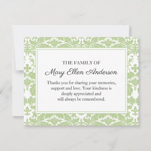Damask Funeral Note Card Flat Bereavement Note Notitiekaartje (Voorkant)