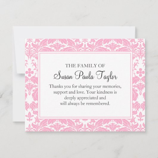 Damask Funeral Note Card Flat Bereavement Note Notitiekaartje (Voorkant)