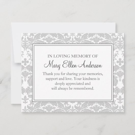 Damask Funeral Note Card Flat Bereavement Note Notitiekaartje (Voorkant)