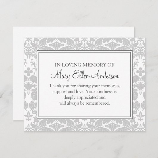Damask Funeral Note Card Flat Bereavement Note Notitiekaartje (Voorkant / Achterkant)